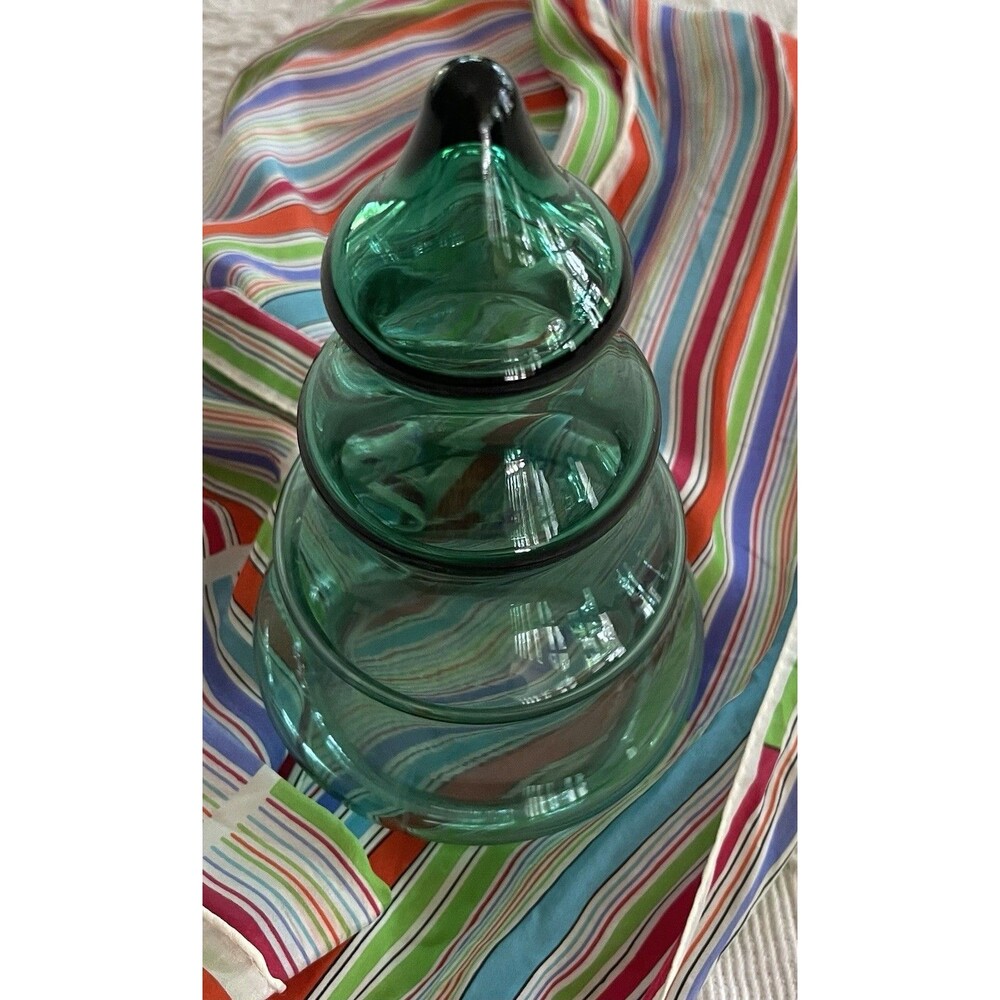 Vtg Green Glass Christmas Tree Shaped Candy Jar Container Libby? Decor 7.5" T